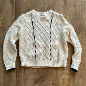 La Ligne fisherman cable crew sweater M white/black